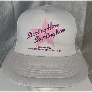 VTG Mary Kay Hat Seminar 1986 Cosmetics Dallas Texas Gray Mesh Foam Star Cap